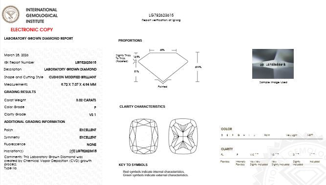 IGI Graded 3.02ct Cushion Cut with Hidden Halo Lab-Grown Diamond Engagement Ring in 14k White Gold