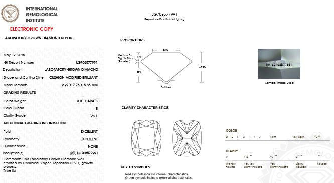 IGI Graded 3.01ct Cushion Cut with Round Brilliants Lab-Grown Diamond Engagement Ring in 14k Gold
