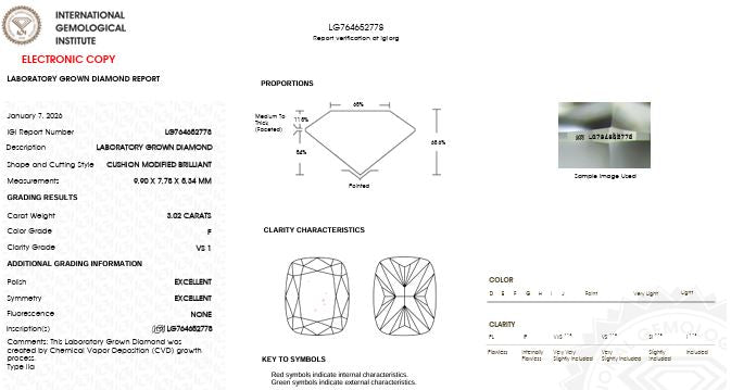 IGI Graded 3.02ct Cushion Cut with Hidden Halo Lab-Grown Diamond Engagement Ring in 14k Yellow Gold