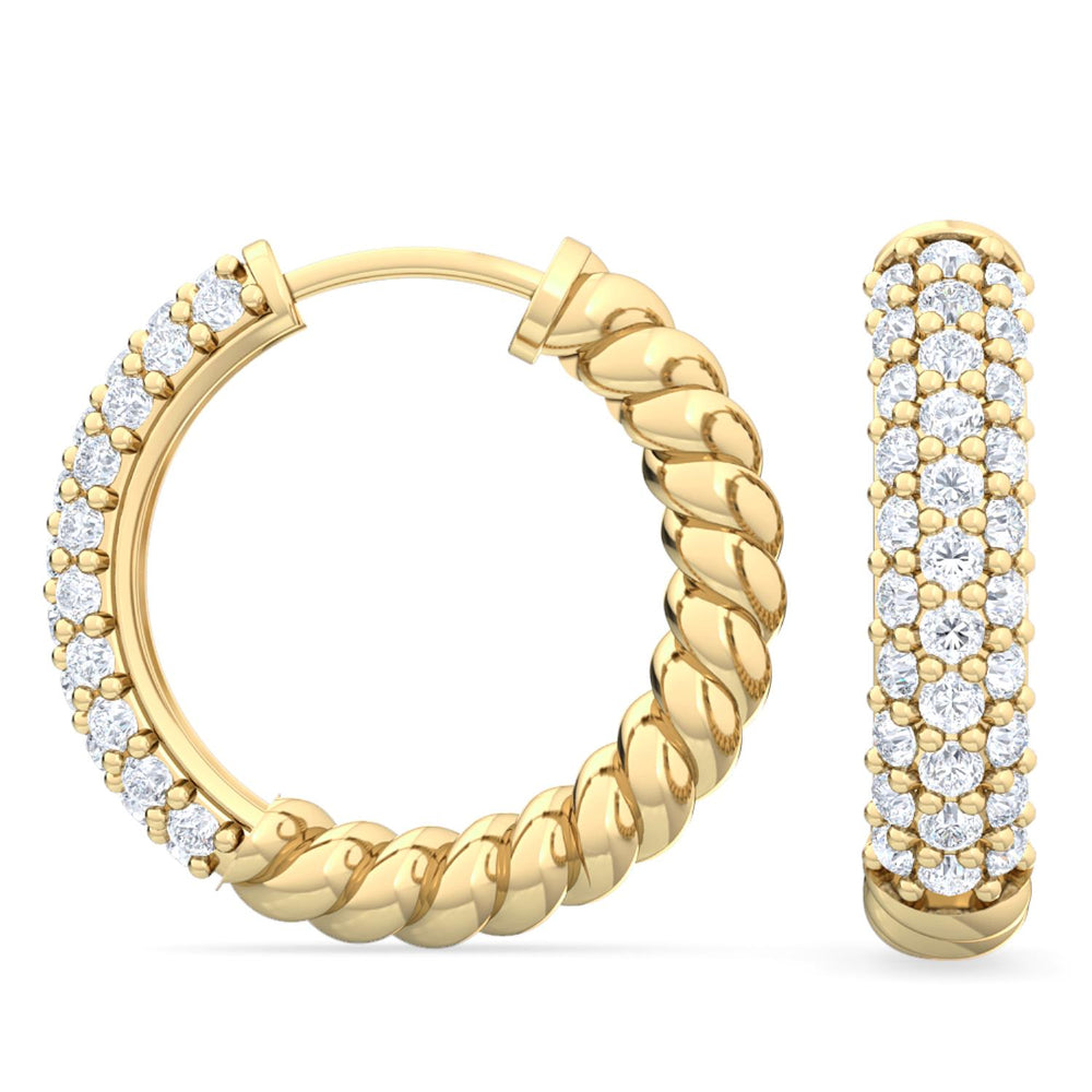 0.40ctw Round Brilliant Lab-Grown Diamond Pavé Twisted Hoop Earrings in 14kt Yellow Gold