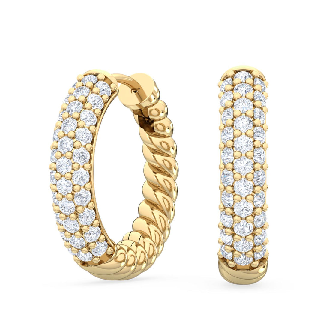 0.40ctw Round Brilliant Lab-Grown Diamond Pavé Twisted Hoop Earrings in 14kt Yellow Gold