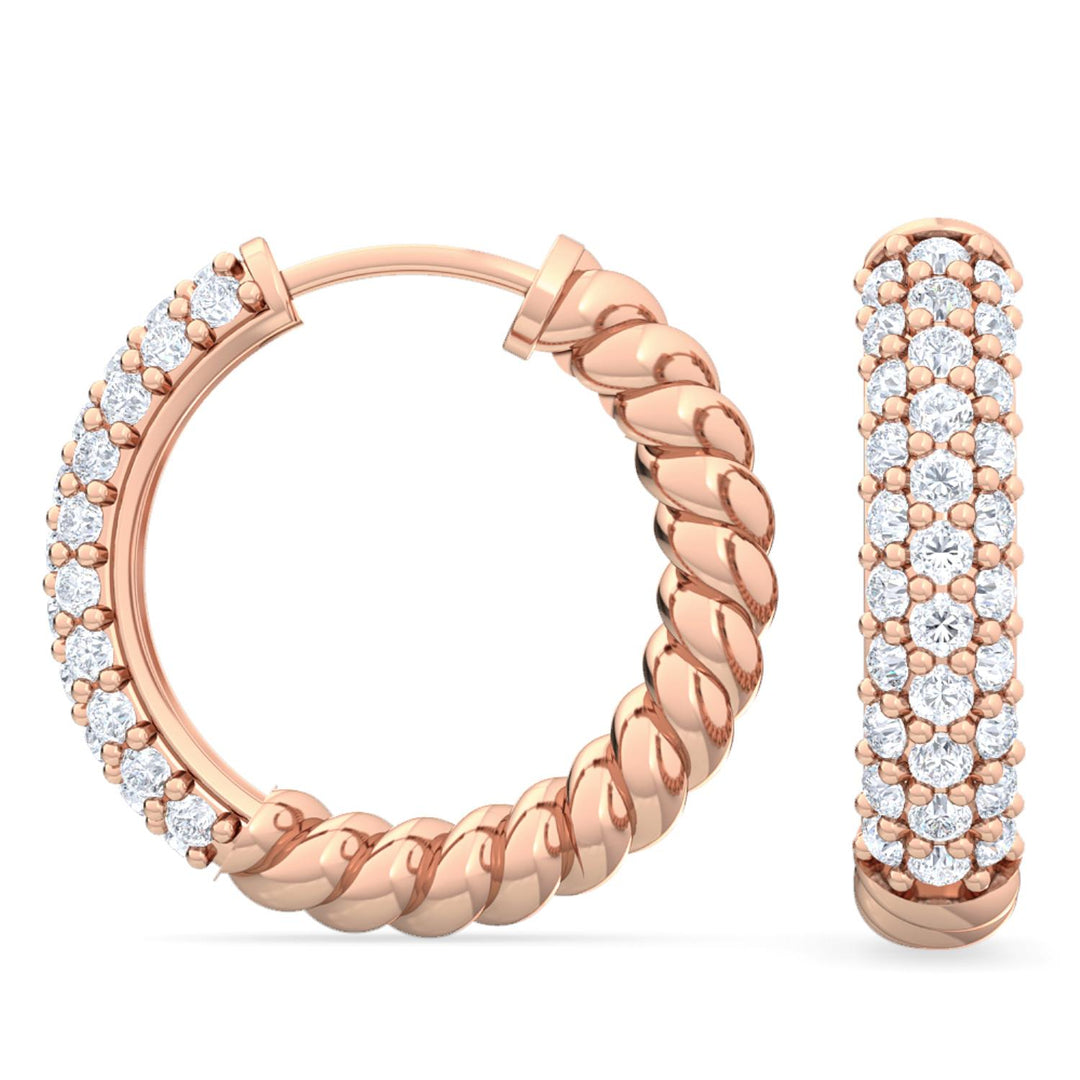 0.40ctw Round Brilliant Lab-Grown Diamond Pavé Twisted Hoop Earrings in 14kt Rose Gold