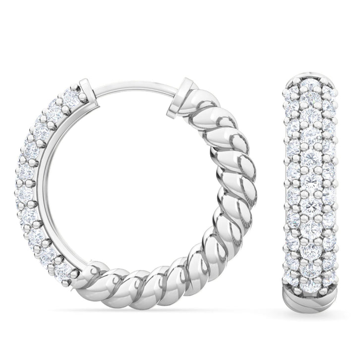 0.40ctw Round Brilliant Lab-Grown Diamond Pavé Twisted Hoop Earrings in 14kt White Gold