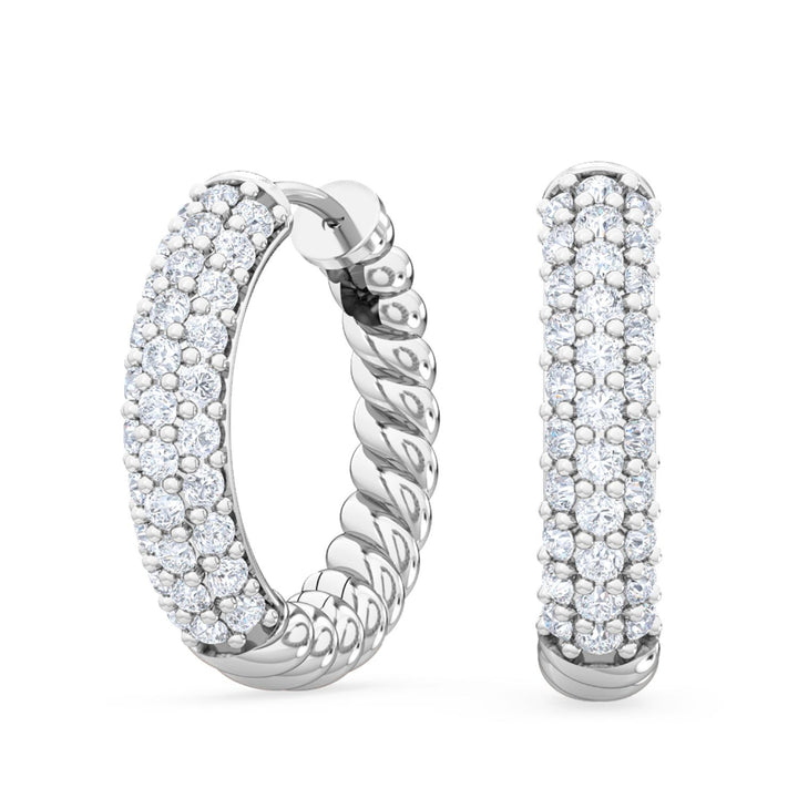 0.40ctw Round Brilliant Lab-Grown Diamond Pavé Twisted Hoop Earrings in 14kt White Gold