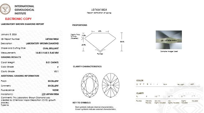 IGI Graded 5.01ct Oval with Round Brilliant Lab-Grown Diamond Hidden Halo Engagement Ring in 14k Yellow Gold