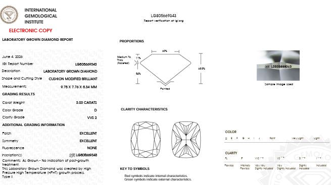 IGI Graded 3.03ct Cushion Cut Lab-Grown Diamond Bezel-Set Solitaire Engagement Ring in 14k White Gold