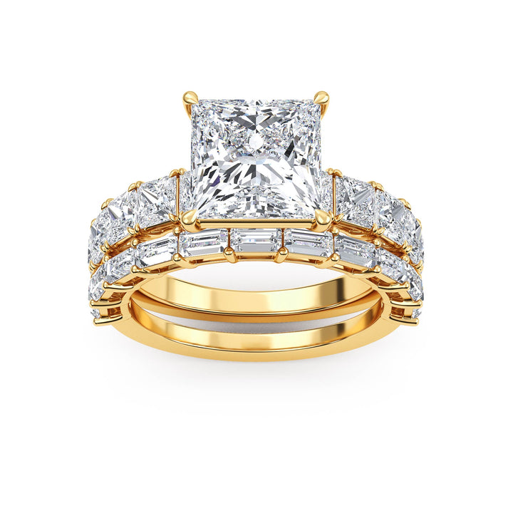 IGI Graded 3.11ct Princess Center with Baguette & Princess Cut Lab-Grown Diamond Wedding Set 14k Yellow Gold