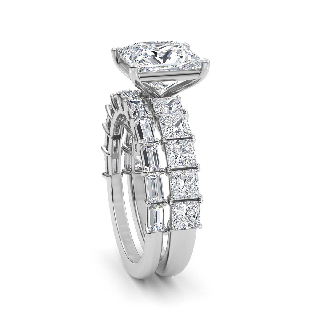 IGI Graded 3.11ct Princess Center with Baguette & Princess Cut Lab-Grown Diamond Wedding Set 14k White Gold