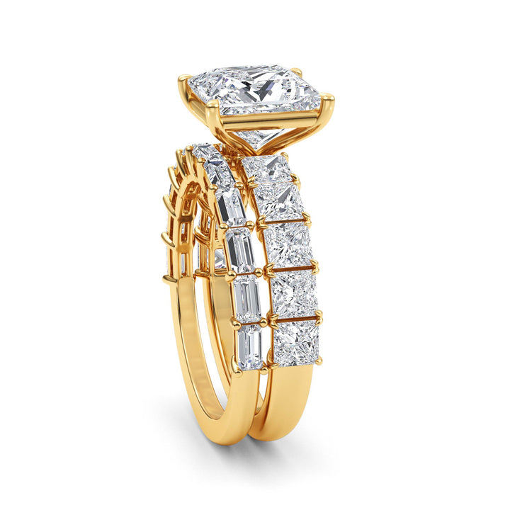 IGI Graded 3.11ct Princess Center with Baguette & Princess Cut Lab-Grown Diamond Wedding Set 14k Yellow Gold