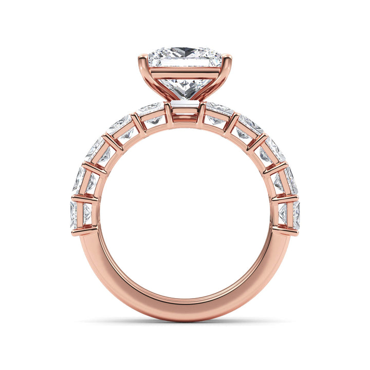 IGI Graded 3.11ct Princess Center with Baguette & Princess Cut Lab-Grown Diamond Wedding Set 14k Rose Gold