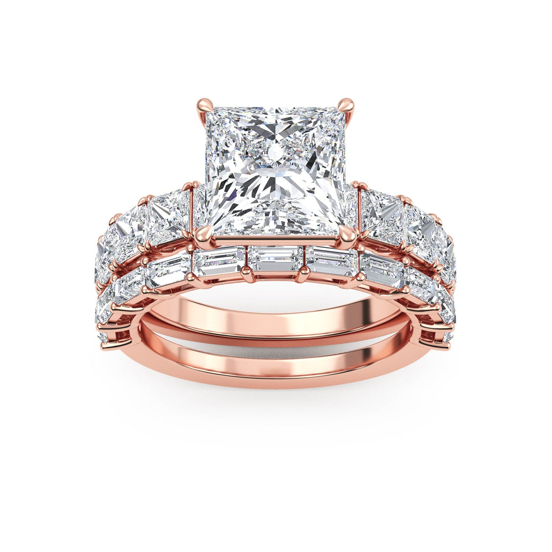 IGI Graded 3.11ct Princess Center with Baguette & Princess Cut Lab-Grown Diamond Wedding Set 14k Rose Gold