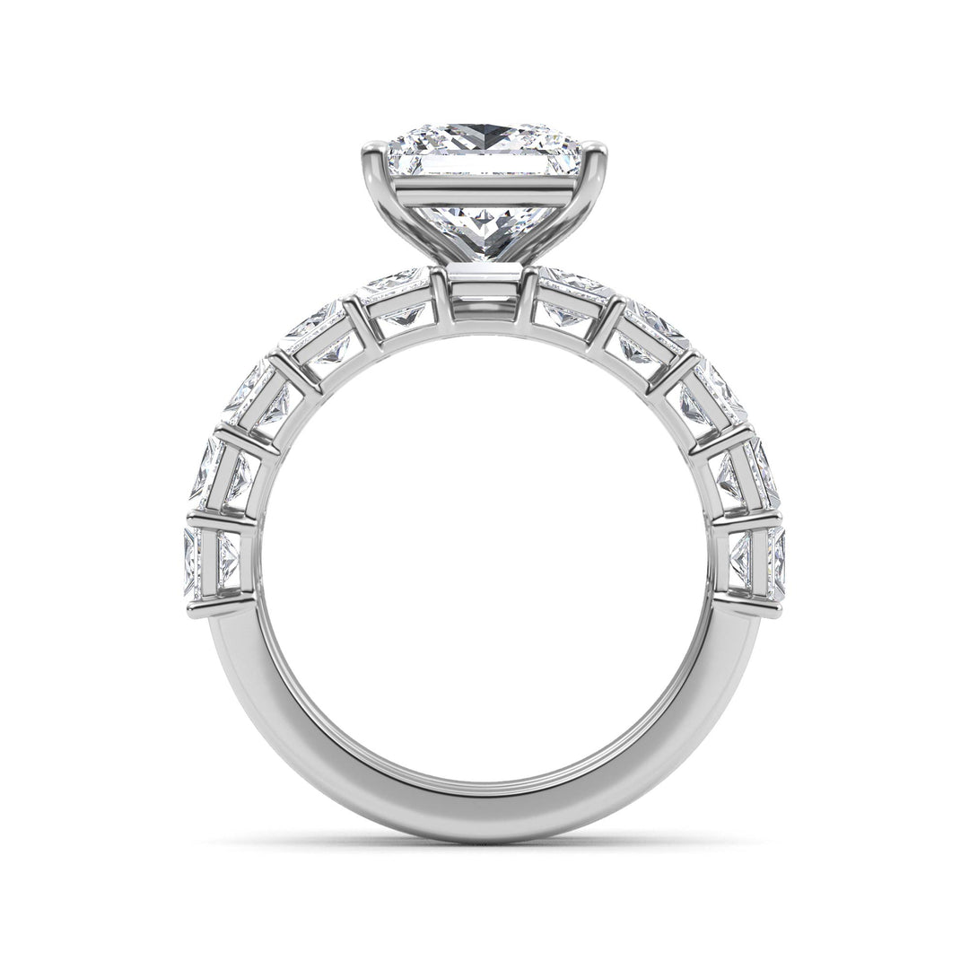 IGI Graded 3.11ct Princess Center with Baguette & Princess Cut Lab-Grown Diamond Wedding Set 14k White Gold