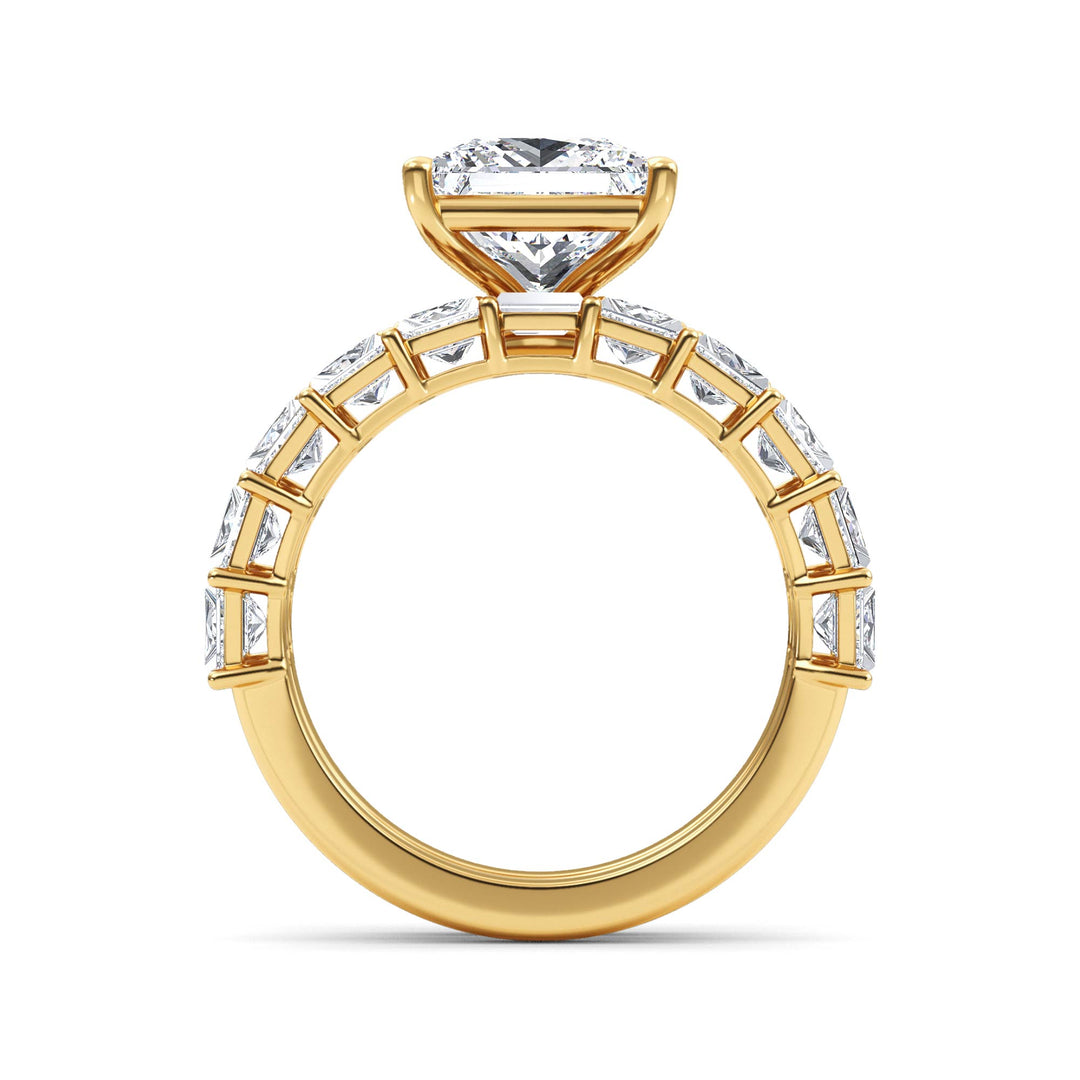 IGI Graded 3.11ct Princess Center with Baguette & Princess Cut Lab-Grown Diamond Wedding Set 14k Yellow Gold