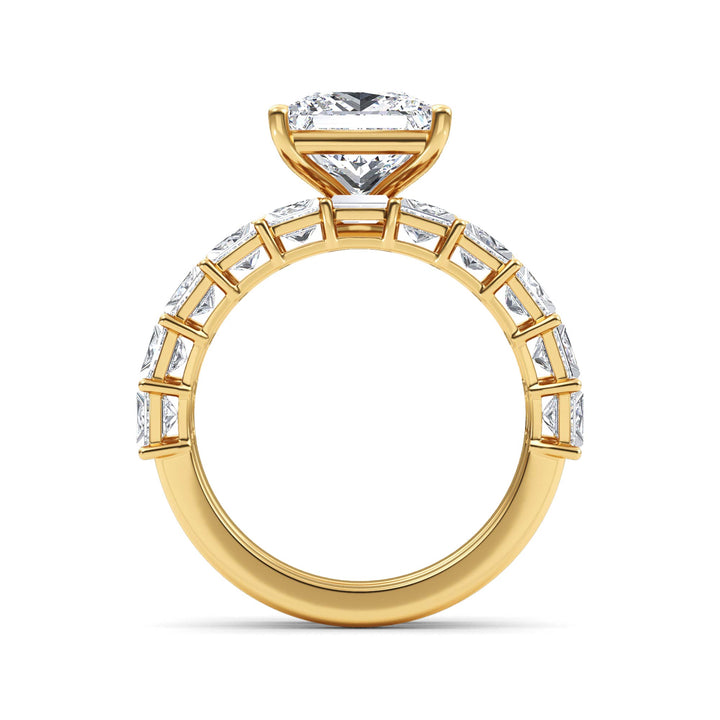 IGI Graded 3.11ct Princess Center with Baguette & Princess Cut Lab-Grown Diamond Wedding Set 14k Yellow Gold