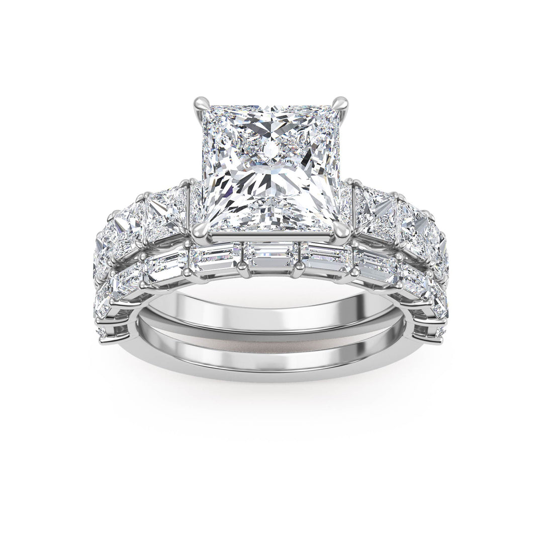 IGI Graded 3.11ct Princess Center with Baguette & Princess Cut Lab-Grown Diamond Wedding Set 14k White Gold