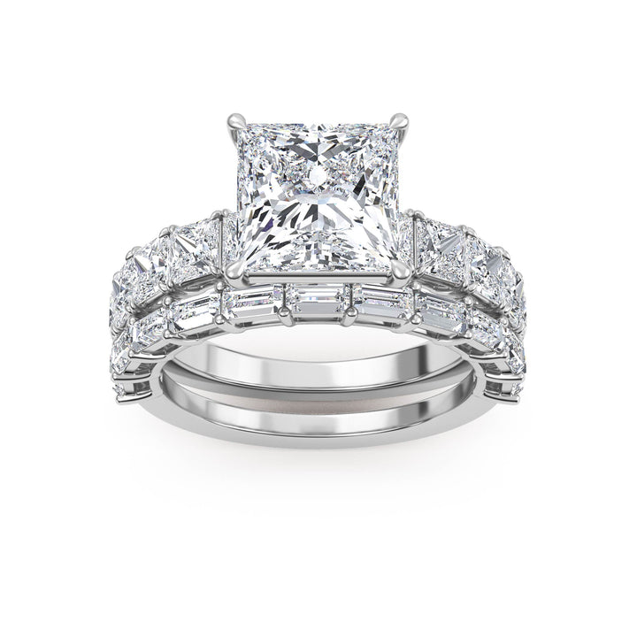 IGI Graded 3.11ct Princess Center with Baguette & Princess Cut Lab-Grown Diamond Wedding Set 14k White Gold