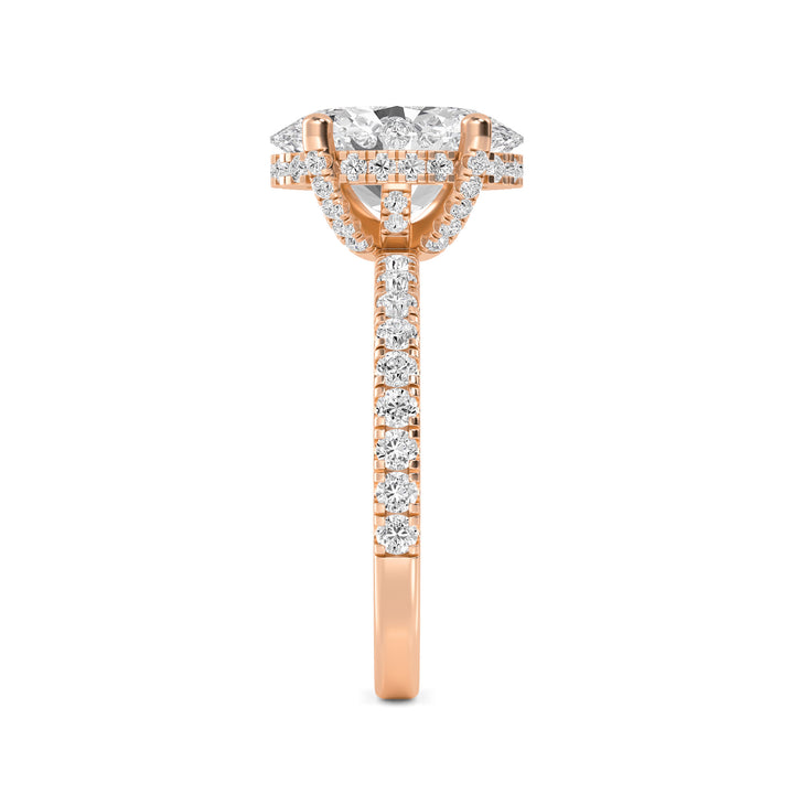 IGI Graded 4.00ct Oval with Round Brilliant Lab-Grown Diamonds Hidden Halo Engagement Ring in 14k Rose Gold