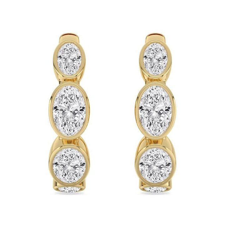 2.41ctw Oval Cut Lab-Grown Diamond Bezel-Set Huggie Hoop Earrings in 14k Yellow Gold