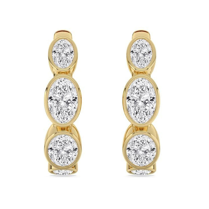 2.41ctw Oval Cut Lab-Grown Diamond Bezel-Set Huggie Hoop Earrings in 14k Yellow Gold