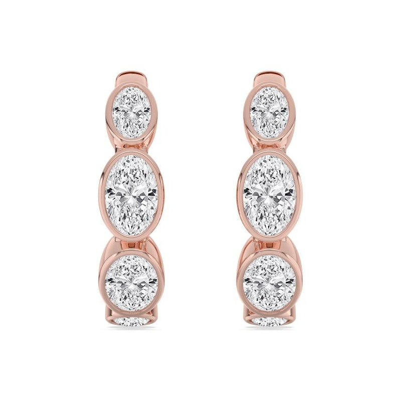 2.41ctw Oval Cut Lab-Grown Diamond Bezel-Set Huggie Hoop Earrings in 14k Rose Gold