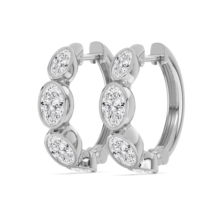 2.41ctw Oval Cut Lab-Grown Diamond Bezel-Set Huggie Hoop Earrings in 14k White Gold