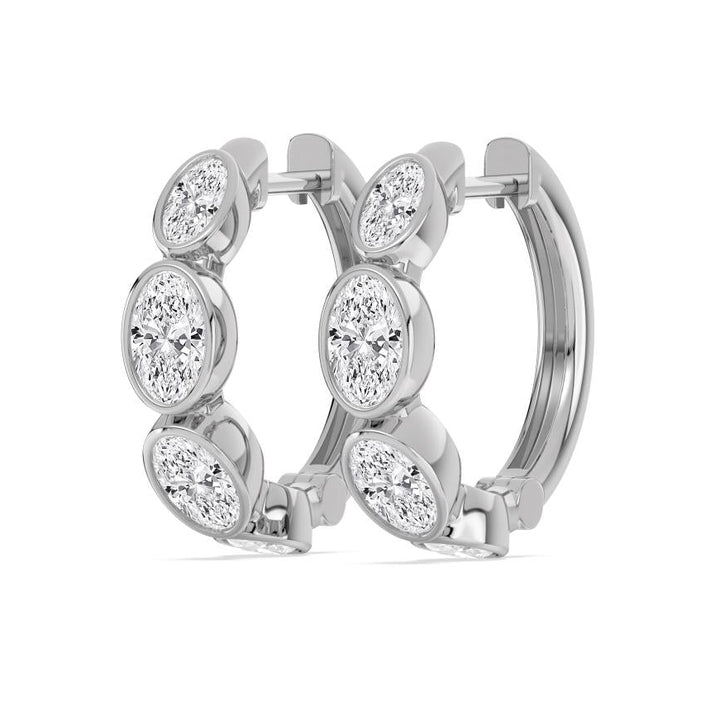 2.41ctw Oval Cut Lab-Grown Diamond Bezel-Set Huggie Hoop Earrings in 14k White Gold