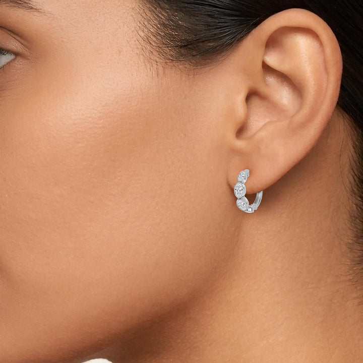 2.41ctw Oval Cut Lab-Grown Diamond Bezel-Set Huggie Hoop Earrings in 14k White Gold