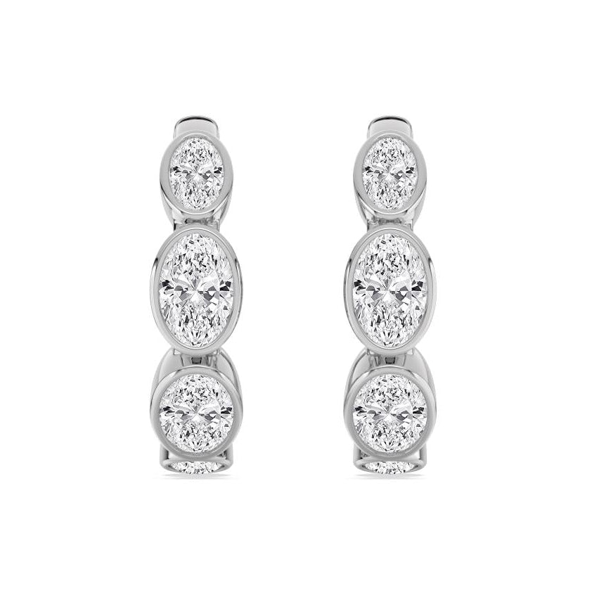 2.41ctw Oval Cut Lab-Grown Diamond Bezel-Set Huggie Hoop Earrings in 14k White Gold