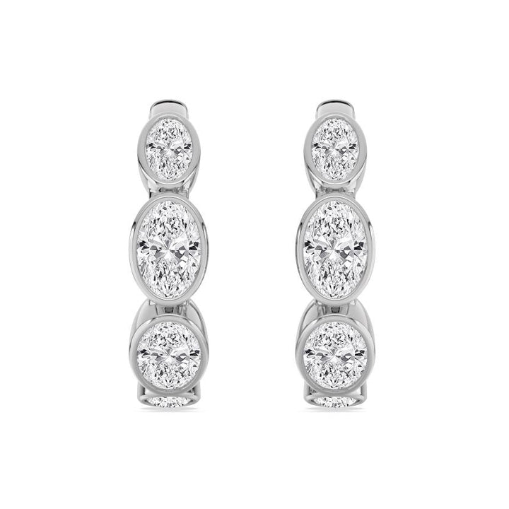 2.41ctw Oval Cut Lab-Grown Diamond Bezel-Set Huggie Hoop Earrings in 14k White Gold