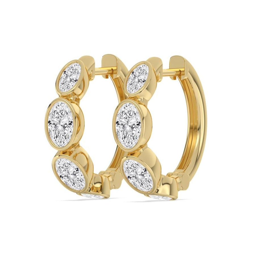 2.41ctw Oval Cut Lab-Grown Diamond Bezel-Set Huggie Hoop Earrings in 14k Yellow Gold