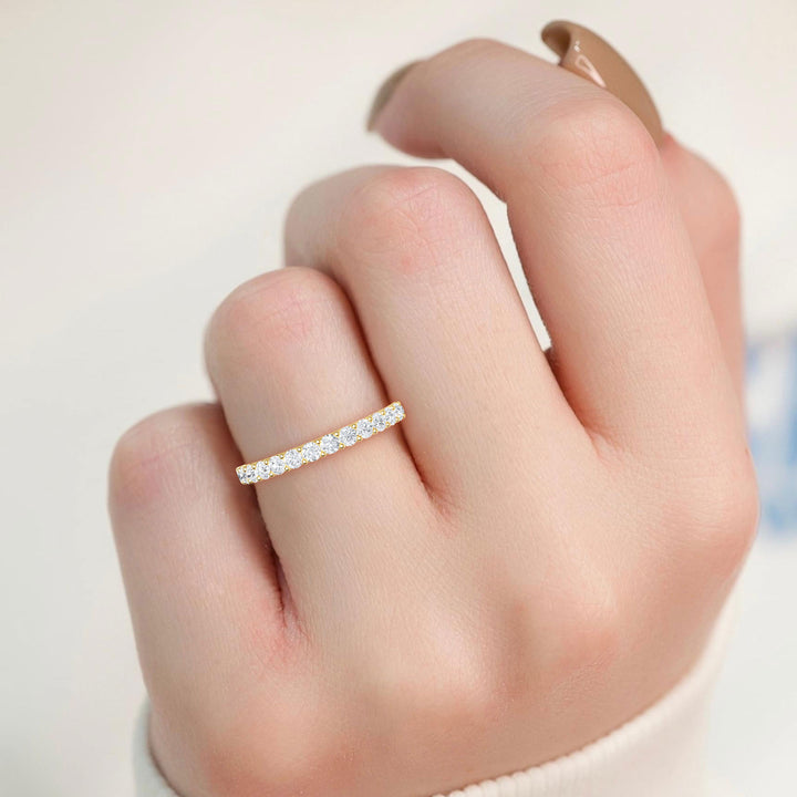 1ctw Round Brilliant Lab-Grown Diamond 10-Stone Wedding Band or Stackable Ring in 14k Yellow Gold