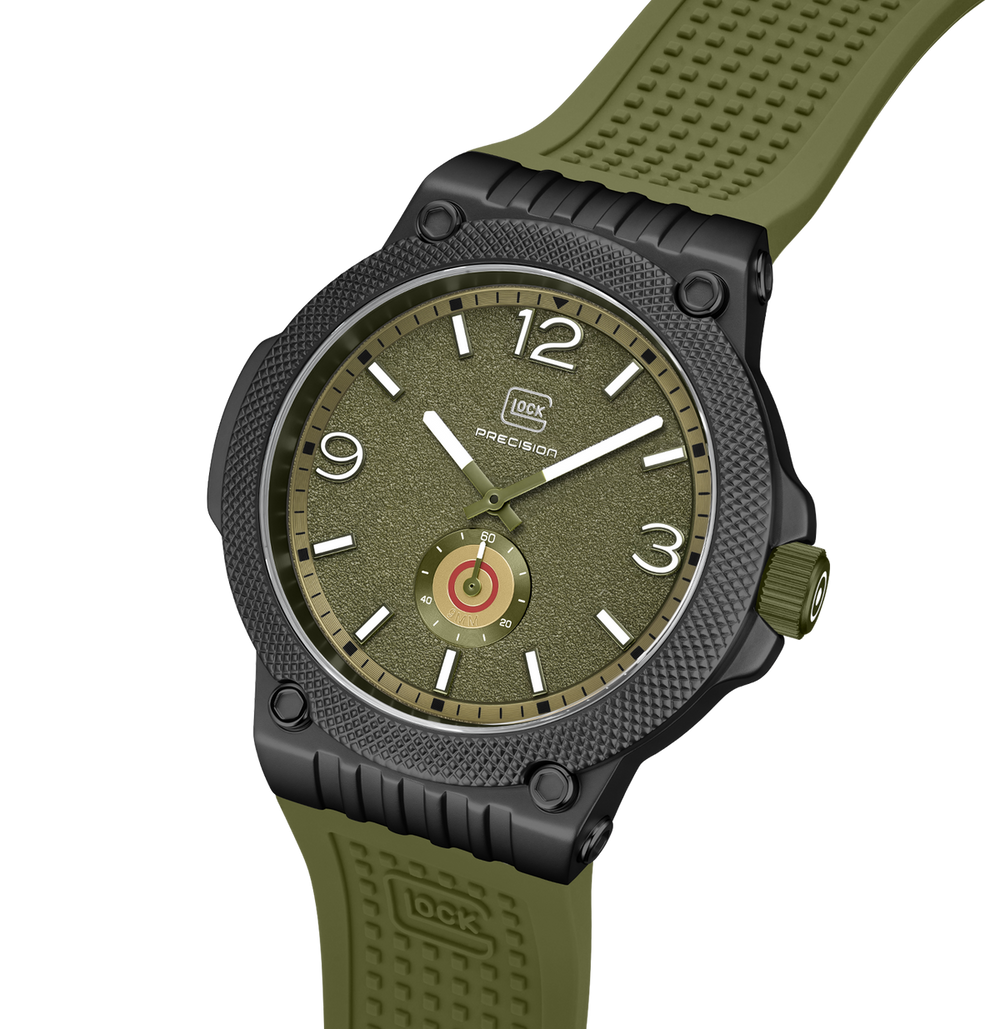 GLOCK GW-43-2-24 43mm Quartz Watch with Silicone Strap in Army Green