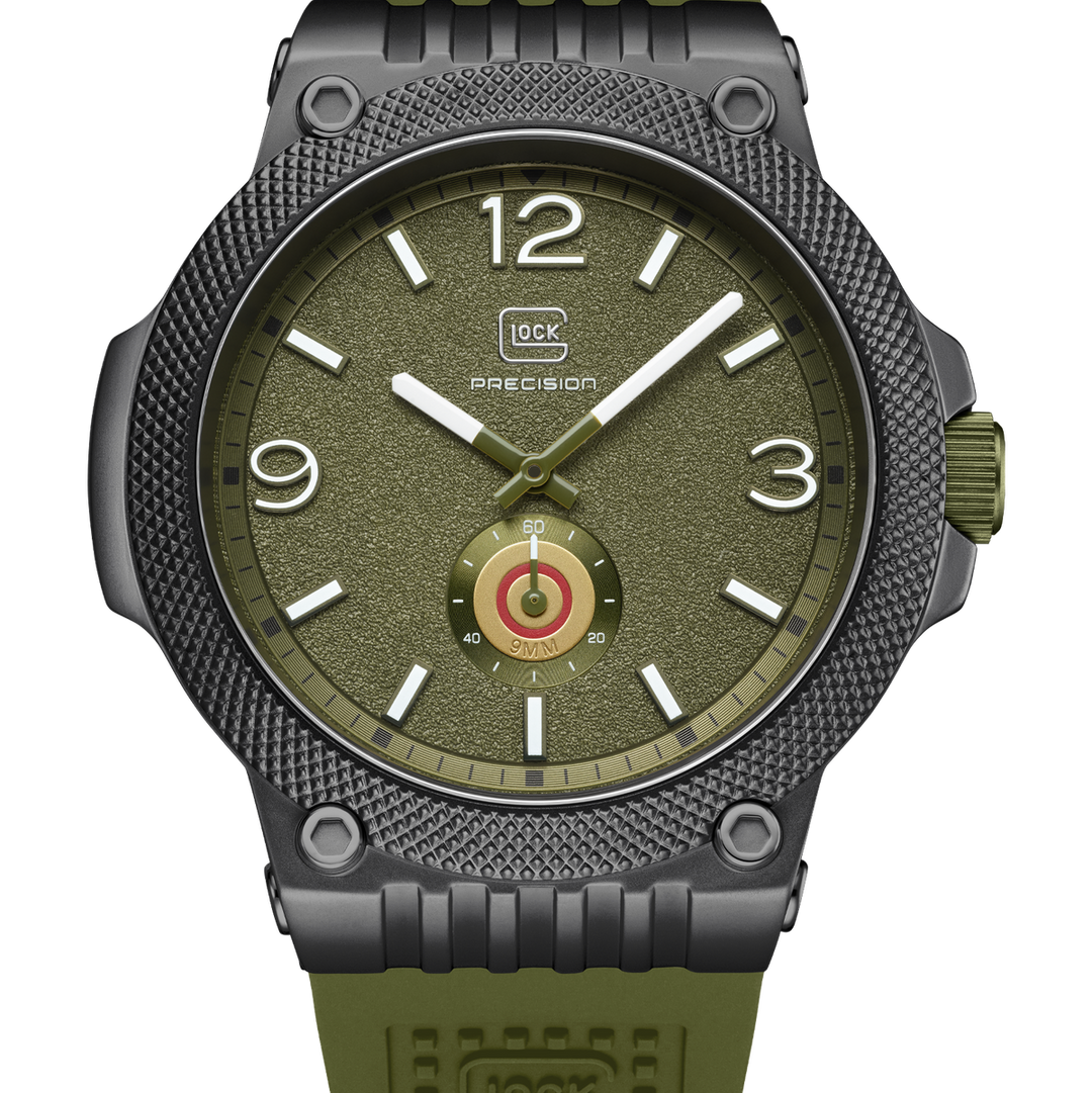 GLOCK GW-43-2-24 43mm Quartz Watch with Silicone Strap in Army Green