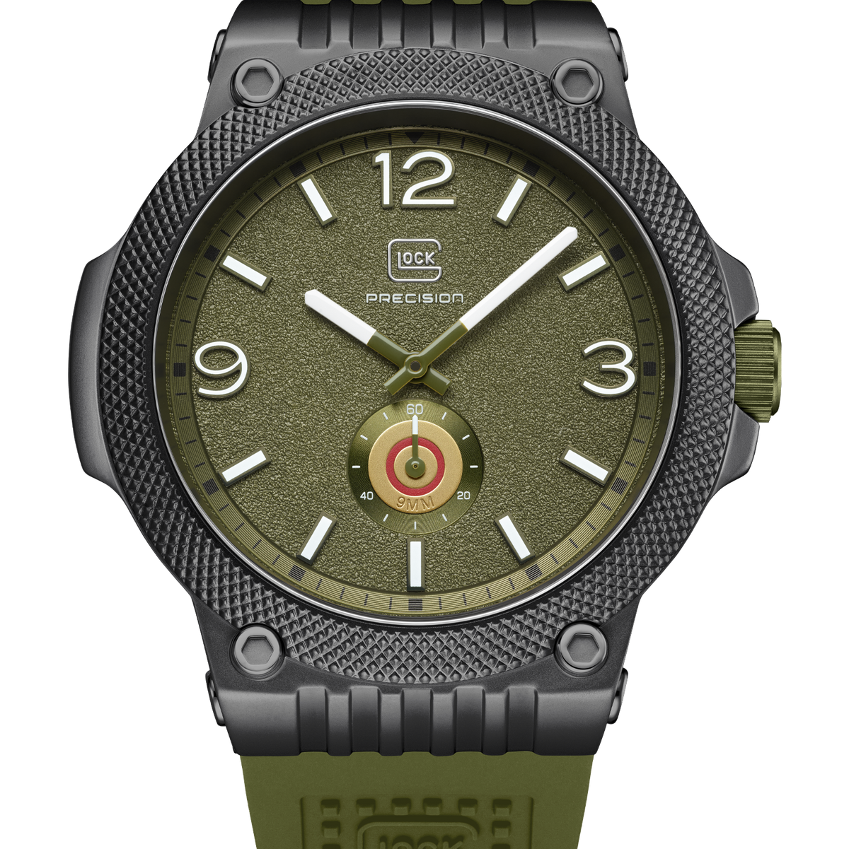 GLOCK GW-43-2-24 43mm Quartz Watch with Silicone Strap in Army Green