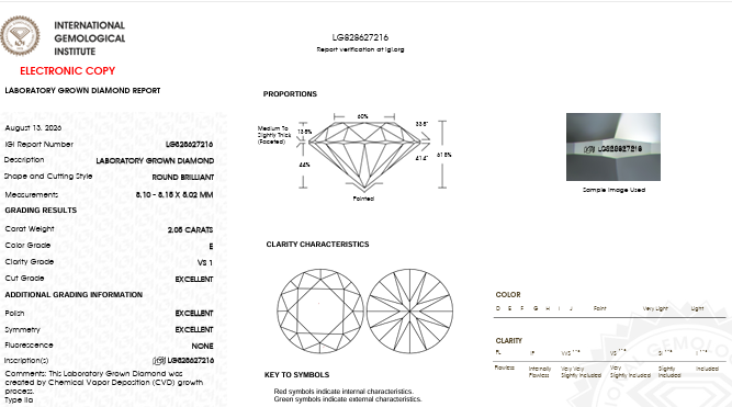 Lab Report for IGI Graded 2.05ct Round Brilliant Lab-Grown Diamond Solitaire Engagement Ring in 14k White Gold