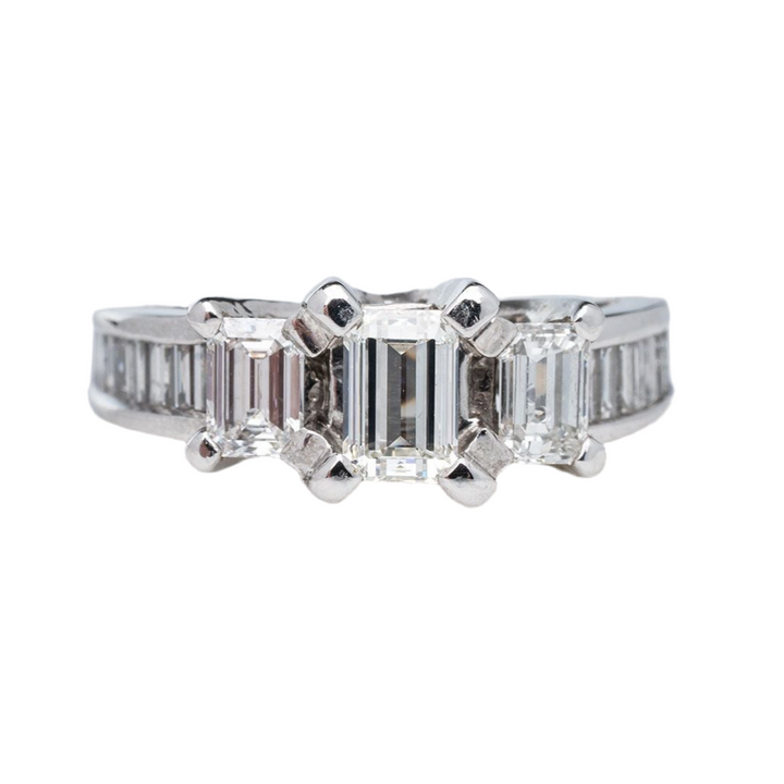 1.48ctw 3-stone Emerald Cut Diamond Engagement Ring in 14k White Gold