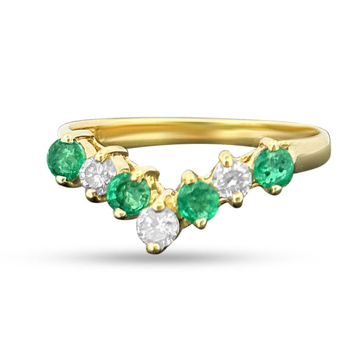 Emerald and Diamond Chevron Ring in 10K Yellow Gold