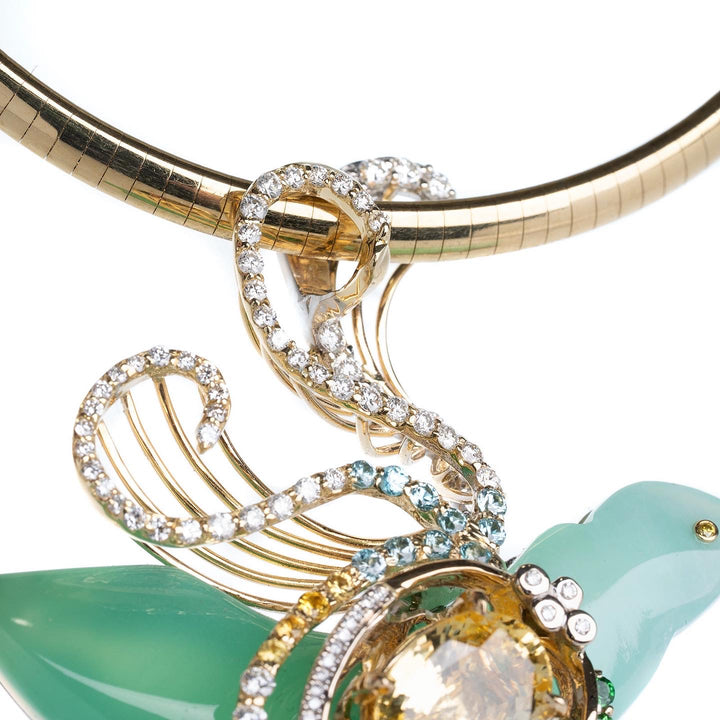 Amazing Yellow Sapphire Gemstone & Diamond Custom Pendant in 18k Two-tone Gold