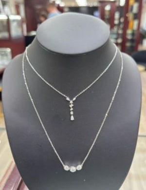0.65ctw Multi-Cut Lab-Grown Diamond "Y" Dangle Pendant Necklace in 14k White Gold layered with ELI025193: 3 Oval Bezel Set Necklace