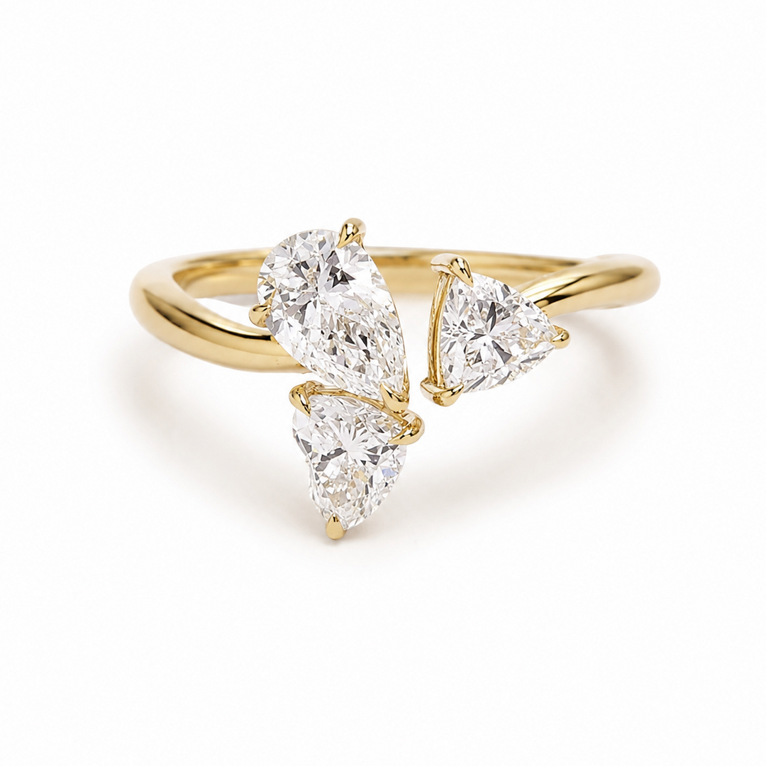 1.15ctw Pear, Heart & Trilliant Lab-Grown Diamond Three-Stone Ring in 14k Yellow Gold