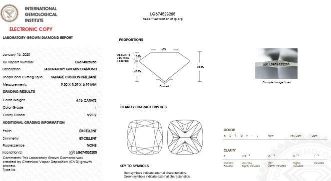 IGI Graded 4.16ct Cushion Cut with Hidden Halo Lab-Grown Diamond Engagement Ring in 14k White Gold