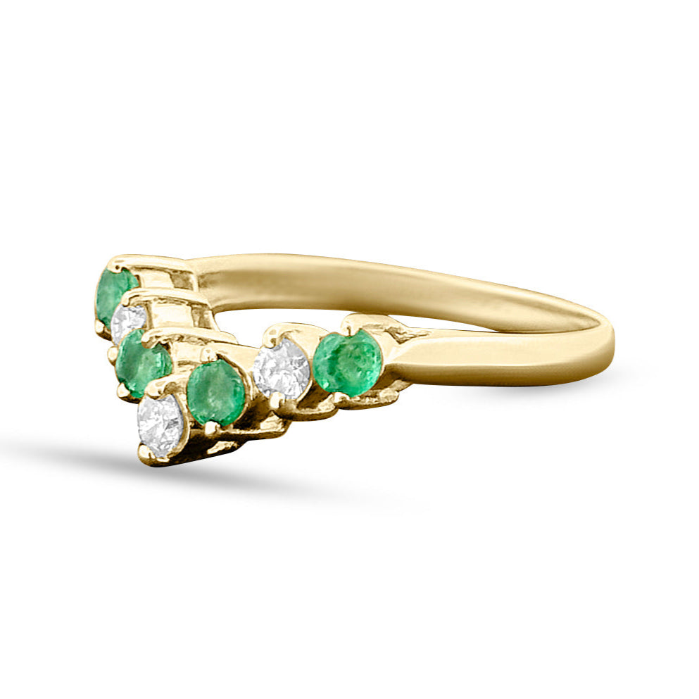 Emerald and Diamond Chevron Ring in 10K Yellow Gold