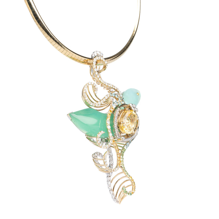 Amazing Yellow Sapphire Gemstone & Diamond Custom Pendant in 18k Two-tone Gold