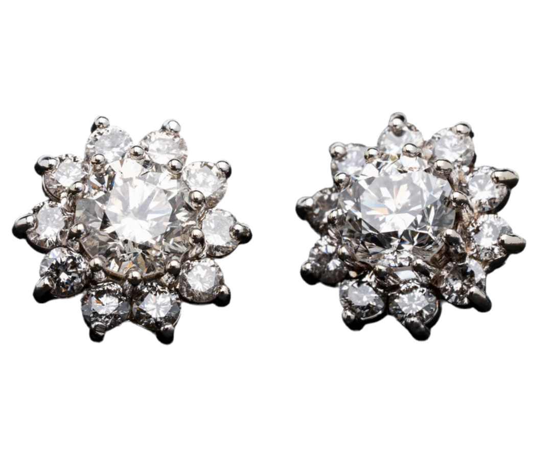 3.00ctw Round Brilliant Natural Diamond Halo Stud Earrings in 14k White Gold