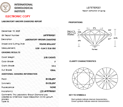 Lab Report for IGI Graded 5ctw Round Brilliant Lab-Grown Diamond Stud Earrings in 14k White Gold