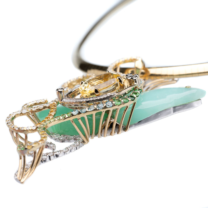 Amazing Yellow Sapphire Gemstone & Diamond Custom Pendant in 18k Two-tone Gold