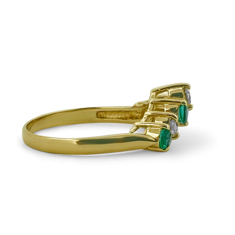 Emerald and Diamond Chevron Ring in 10K Yellow Gold