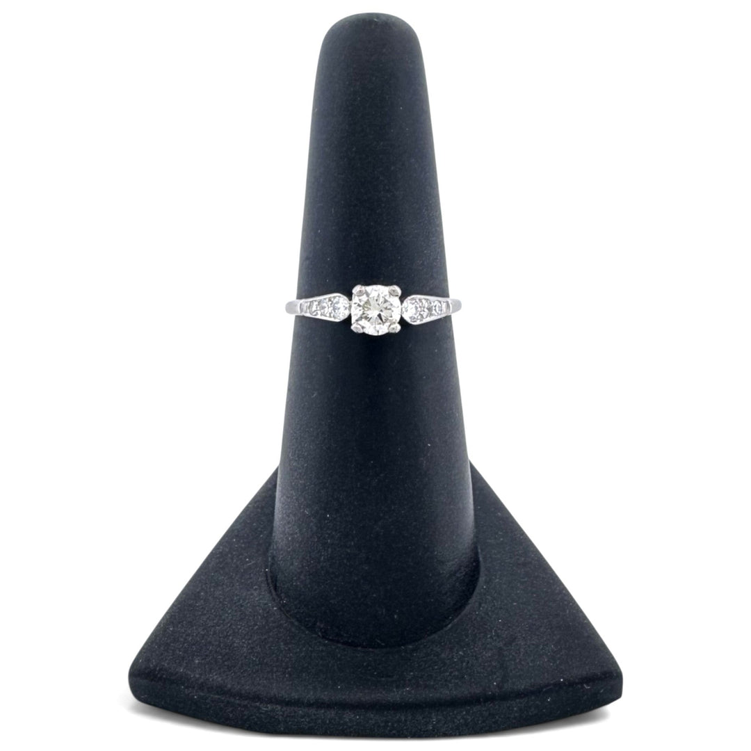 Vintage 0.41ct Round Brilliant Center & Single Cut Natural Diamond Engagement Ring in Platinum