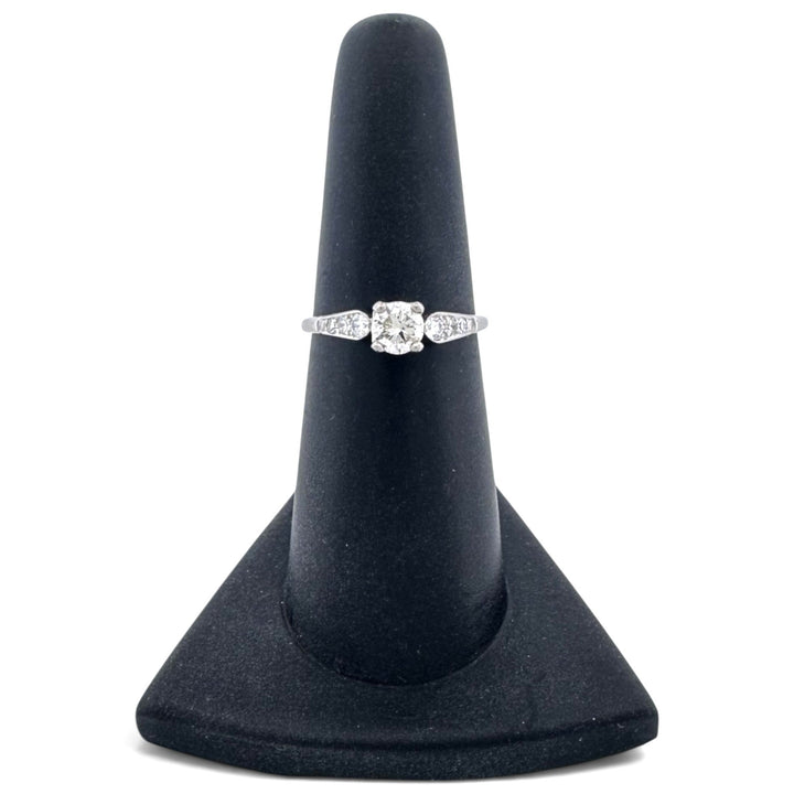 Vintage 0.41ct Round Brilliant Center & Single Cut Natural Diamond Engagement Ring in Platinum