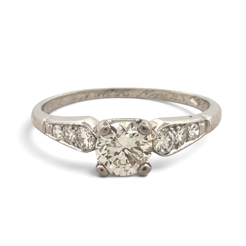 Vintage 0.41ct Round Brilliant Center & Single Cut Natural Diamond Engagement Ring in Platinum